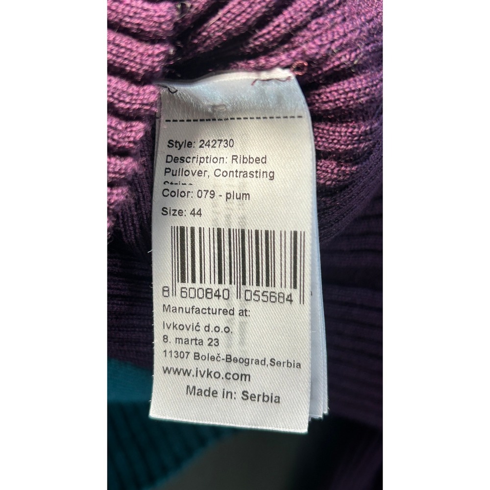 IVKO Ribbed Pullover Sweater XXL 44 Plum Wool Colorblock Stripe 242730 Serbia - Picture 5 of 7